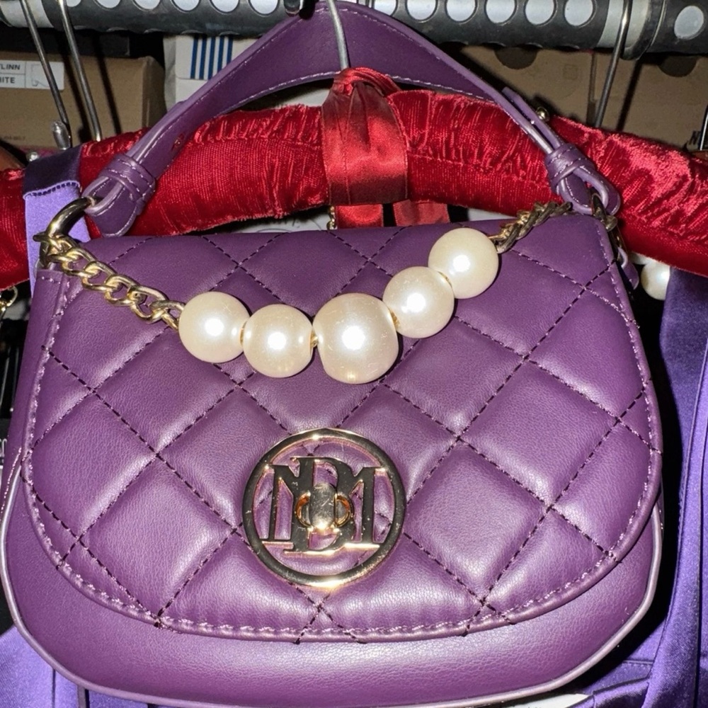 Badgley Mischka Purple Mini Bag with Pearl Accents